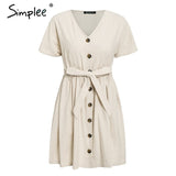 V-Neck Linen Dress Short Sleeve