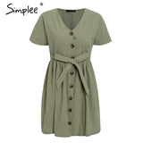 V-Neck Linen Dress Short Sleeve